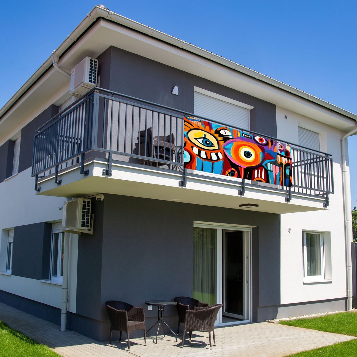 BALKON-SICHTSCHUTZ Abstrakt - Gesicht - Farbenfroh - Multicolor, Kunststoff (300/120cm) - MuchoWow