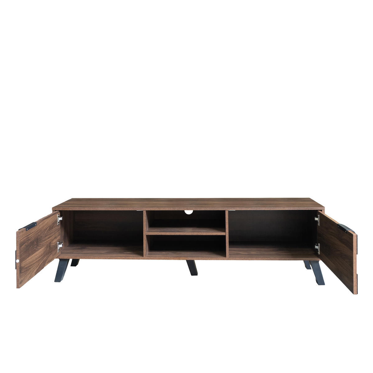 TV-SCHRANK aus Spanplatte 160,5x35,5x45 cm Holzfarbe mit 2 Türen, 2 offenen Fächern und Dämpfungsscharnieren - Braun, Holzwerkstoff (160.5/45/35.5cm) - Modfu