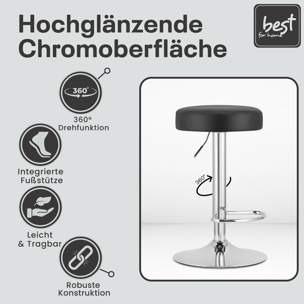 BARHOCKER - Schwarz, Drehbar Und Höhenverstellbar, Rutschfeste Basis, Modernes Design Für Küche Und Wohnzimmer - Schwarz, Textil (38/84/38cm) - Best For Home