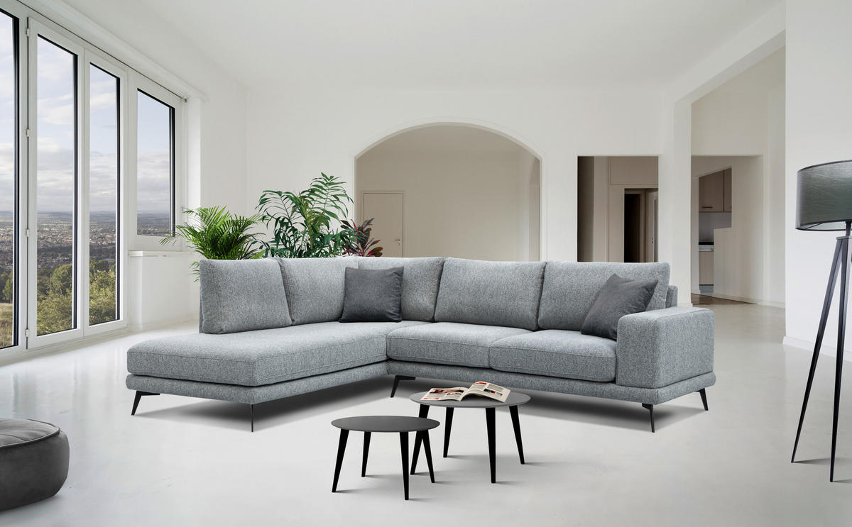 ECKSOFA MEDIOLANE 5-Sitzer, silberfarben - Silberfarben, Holzwerkstoff/Textil (219/282cm) - Courtois Laville