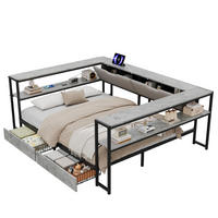 POLSTERBETT 140/200 cm mit USB- und Type-C-Anschluss, 2 Schubladen und 6 Staufächern, Leinenoptik, Grau - Grau, Holzwerkstoff (140/200cm) - Redom