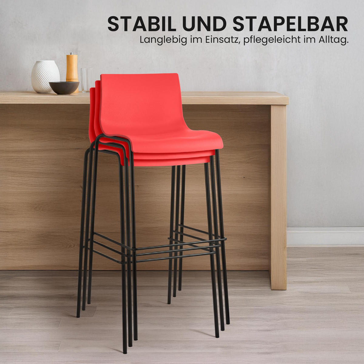 BARHOCKER 2 Kunststoff Rot - Rot/Schwarz, Kunststoff/Metall (43/100/48cm) - CLP