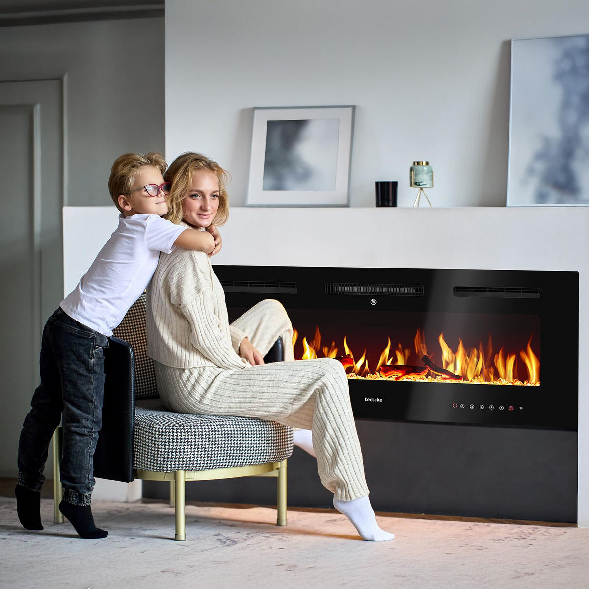 ELEKTRO-WANDKAMIN Luci,mit Fernbedienung und App-Steuerung, integriertes Thermostat,schwarz - Schwarz, Metall (106.5/43/12cm) - tectake