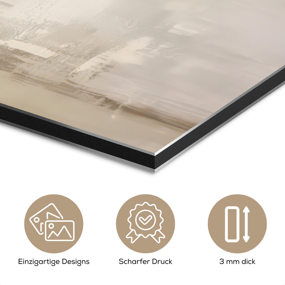 METALLBILD Moderne Kunst - Abstrakt - Beige 60x90 cm - Beige, Metall (60/90cm) - MuchoWow