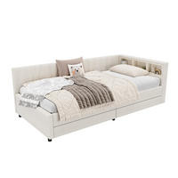 POLSTERBETT 90/200 cm in Beige mit LED-Beleuchtung, 2 Schubladen und USB- und Type-C-Anschlüssen - Beige, Textil (90/200cm) - Flora Grace
