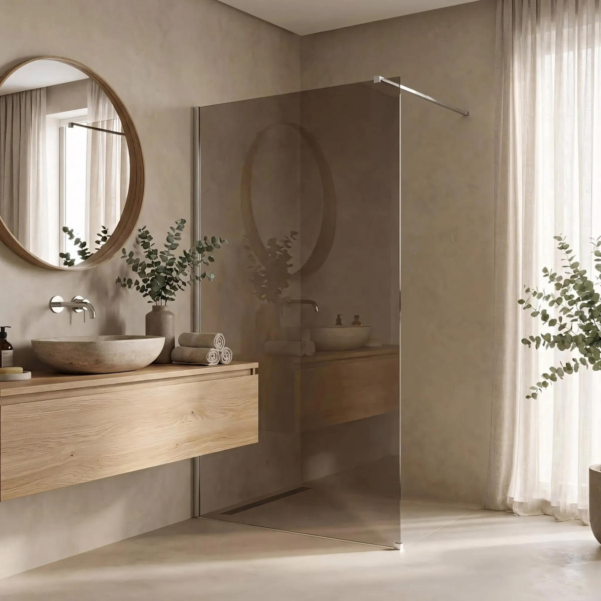 DUSCHWAND Rea Flexi Brown / Chrome 130 - Chromfarben, Glas (120/130/195cm) - REA