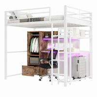 HOCHBETT mit Schreibtisch 140x200 cm Metall MDF White - Weiß, Metall (140/200cm) - Meubliv