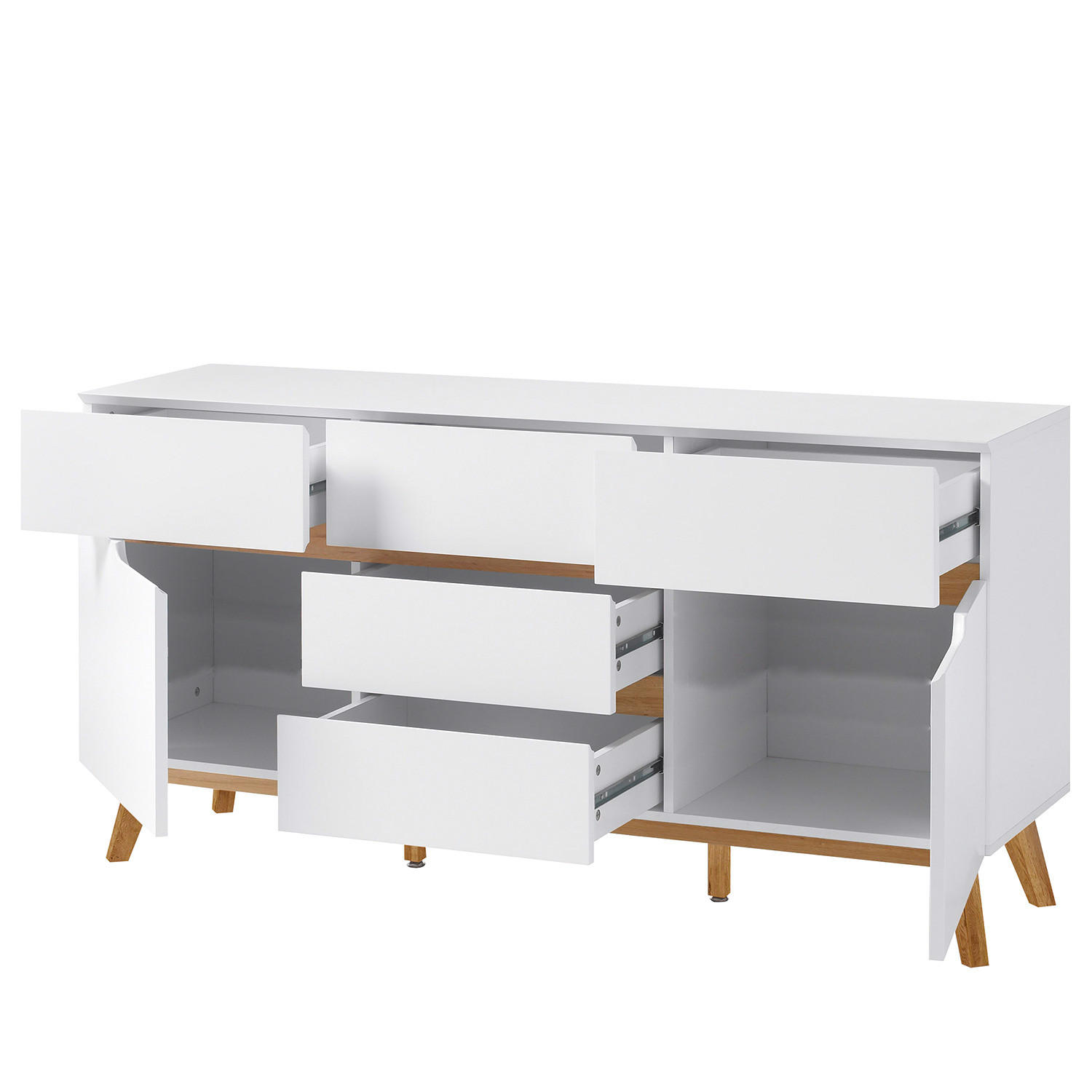 SIDEBOARD - Eiche teilmassiv - Weiß, Holzwerkstoff (145/76/40cm) - home24
