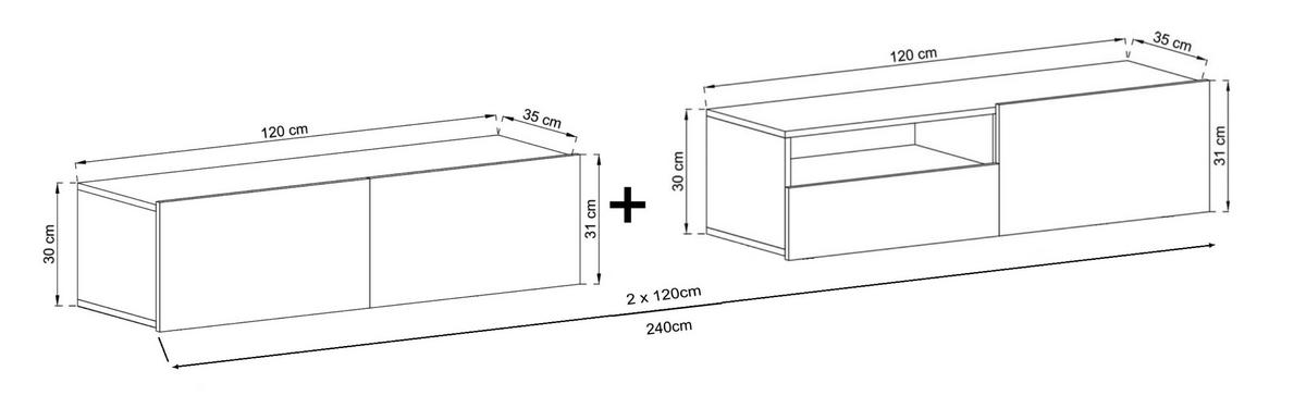 TV-LOWBOARD 2-er Set Enjoy Graphit Matt Schublade 120 cm - Grau, Holzwerkstoff (240/30/35cm) - Meble Lindner