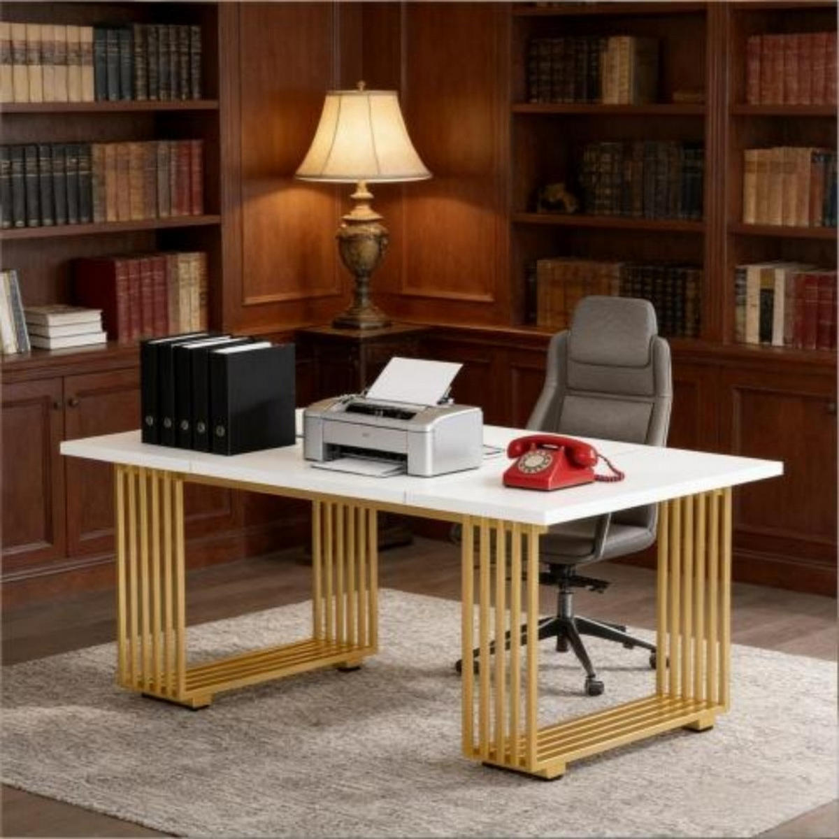 SCHREIBTISCH 180 x 79 x 78 cm Holz Metall White Gold - Weiß, Metall (180/79/79cm) - Meubliv