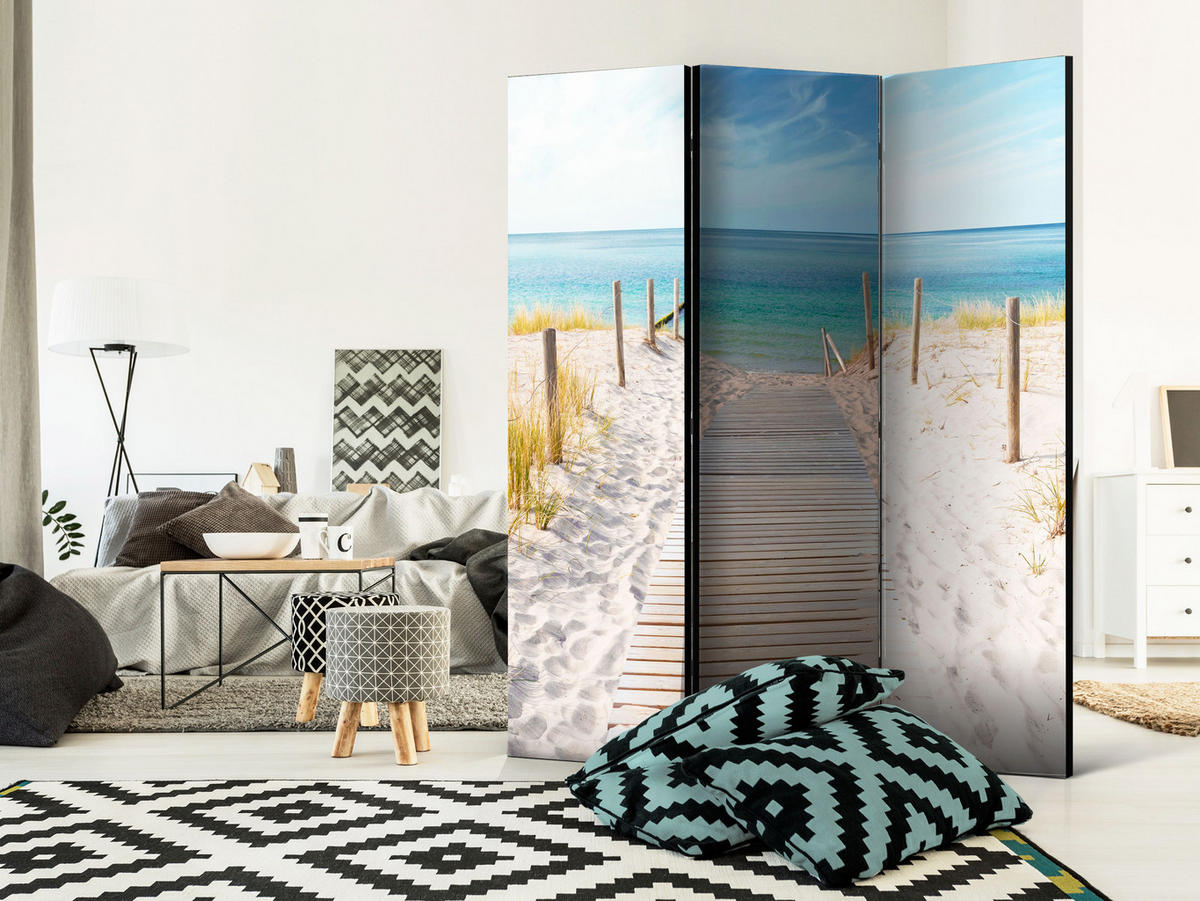 PARAVENT Einseitig Bedruckter 3-tlg 135x172 cm Meer Strand und D nen - Multicolor, Holz/Textil (135/172/3cm) - Muralo