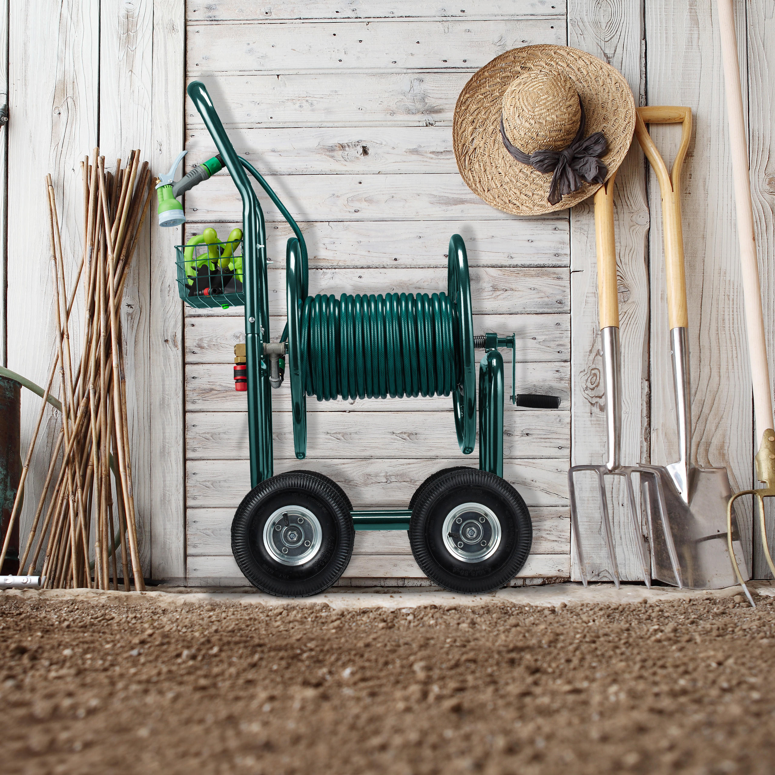 SCHLAUCHWAGEN - Dunkelgrün, Kunststoff/Metall (62/113/90cm) - Relaxdays