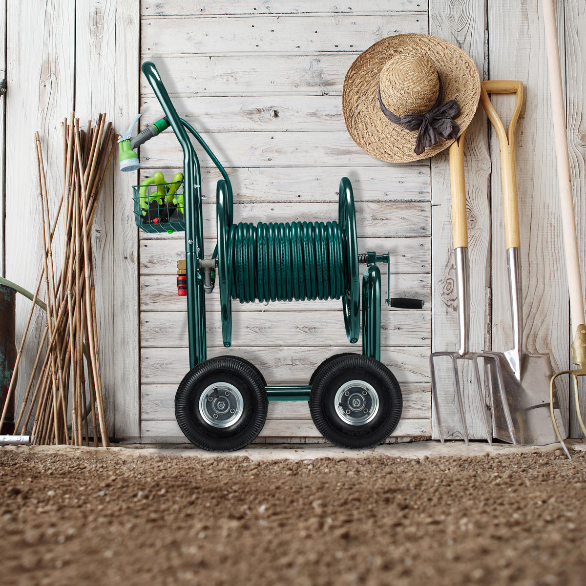 SCHLAUCHWAGEN - Dunkelgrün, Kunststoff/Metall (62/113/90cm) - Relaxdays