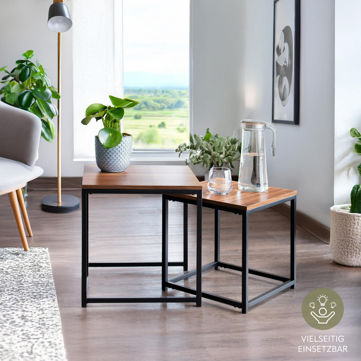 BEISTELLTISCHE 2er-Set, schwarz, Metall, MDF-Holz - Schwarz, Metall (40/40/40cm) - bremermann