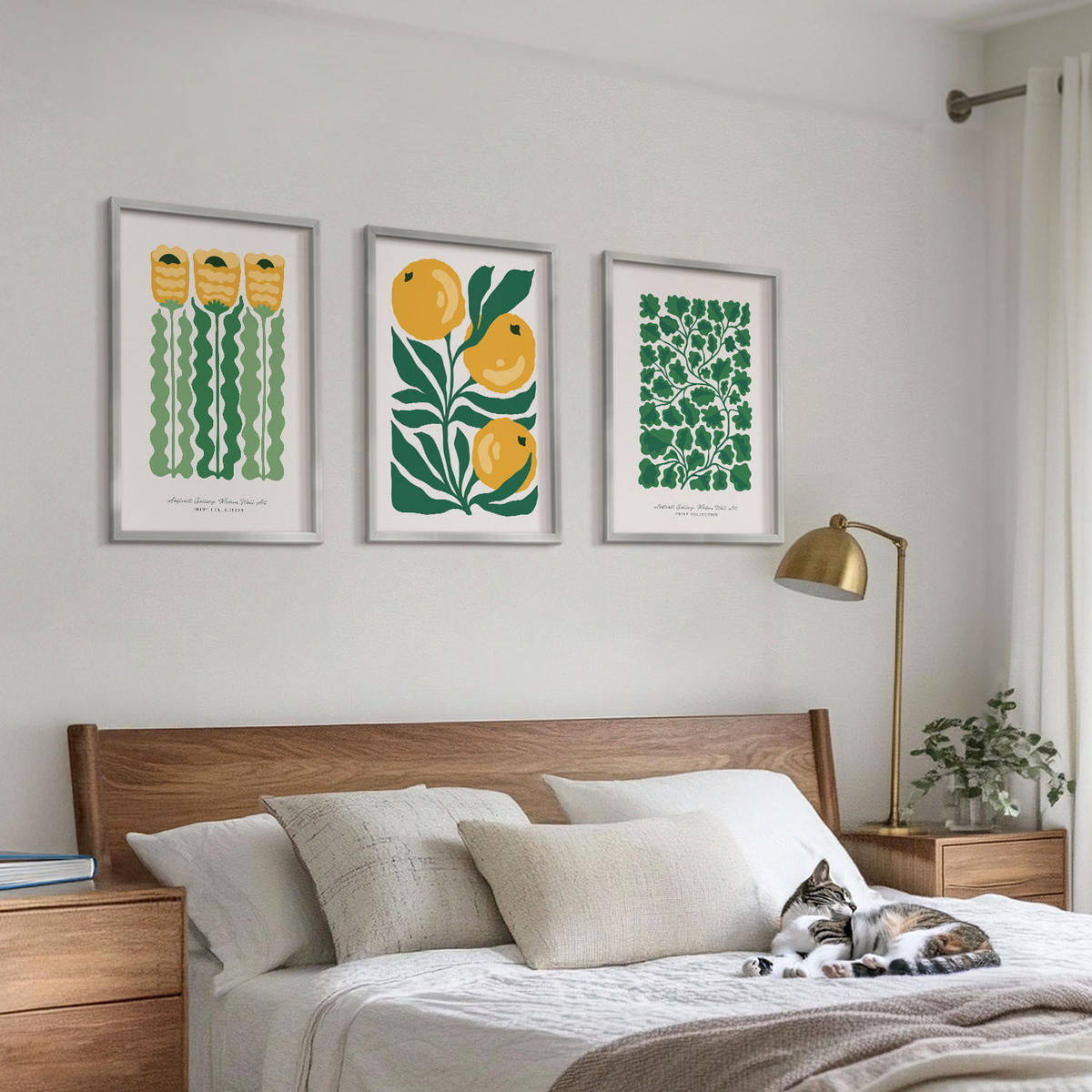 WANDBILDER 3er Set - 40x60 cm Silberner Rahmen - Pflanzenmuster Blüten Blätter - Silberfarben, Kunststoff (40/60cm) - ArtPrintCave