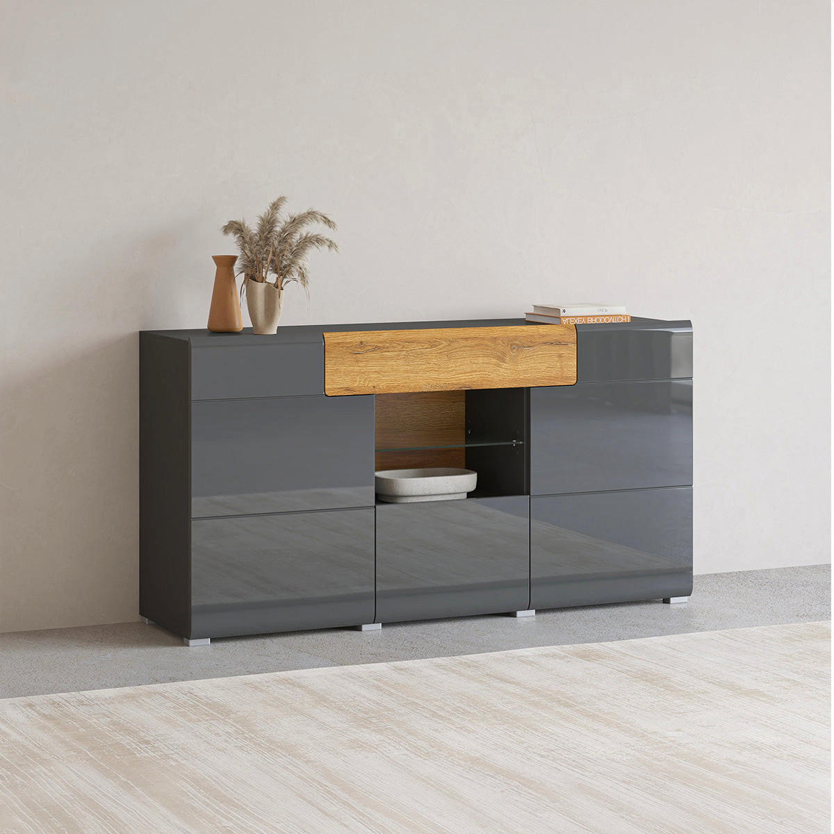 SIDEBOARD Jules Grau und Holz - Grau, Holzwerkstoff (159/82/39cm) - Petits-meubles