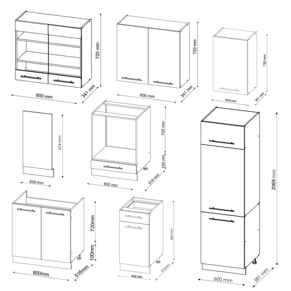 KÜCHENZEILE Fame-Line Anthrazit Hochglanz/Goldkraft Eiche 300 cm AP Marmor - Anthrazit/Eiche Wotan, Holzwerkstoff (300/81.6/60cm) - Vicco