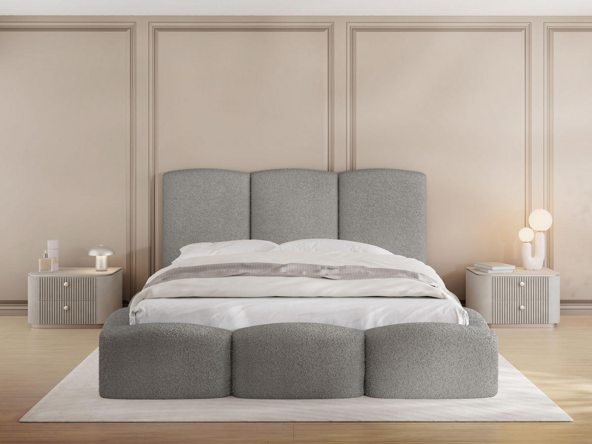 POLSTERBETT Harmony mit Bettkasten, Grau Boucle 180x200 cm - Birkefarben/Schwarz, Holz/Holzwerkstoff (180/200cm) - WFL GROUP