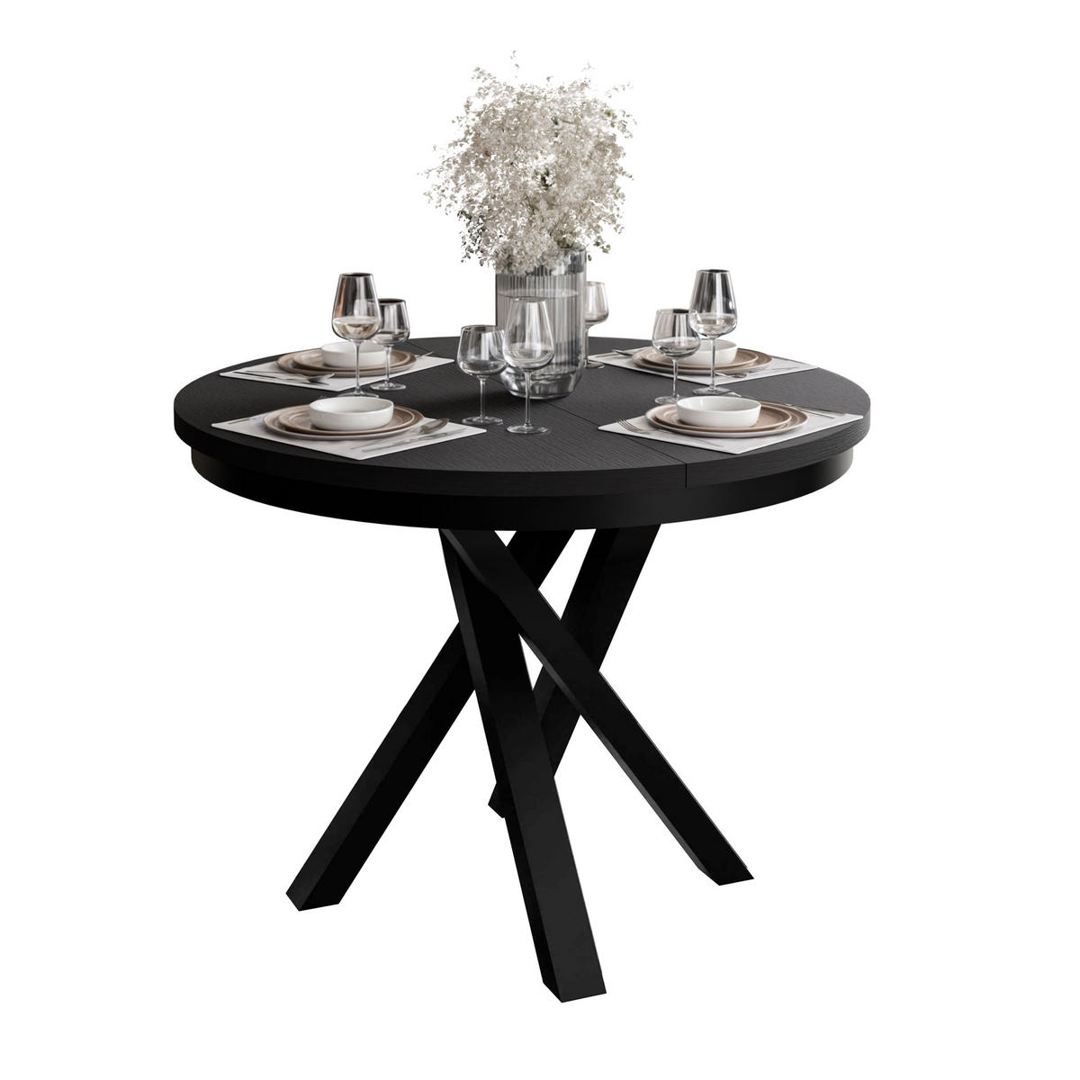 Ausziehbarer Esstisch LUMI, Schwarz - Schwarz, Holzwerkstoff (100/100/75cm) - Lookway