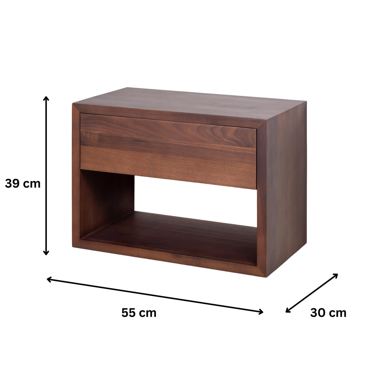 NACHTTISCH Hugo 55 aus Walnussholz, matt lackiert - Braun, Holz (55/39/30cm) - WOODEK