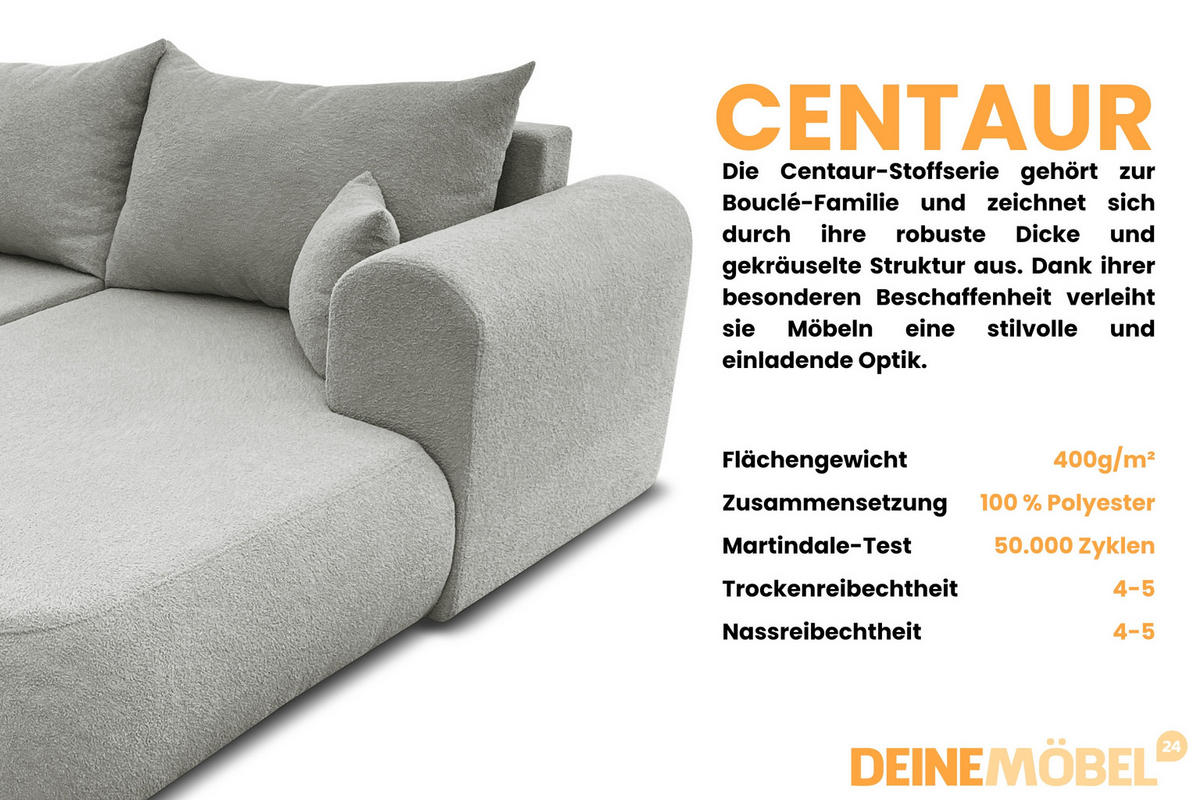 ECKSOFA BRAVO 280/180 in Bouclé Hellgrau rechts - Hellgrau, Holz/Holzwerkstoff (280/180cm) - Deine Möbel 24