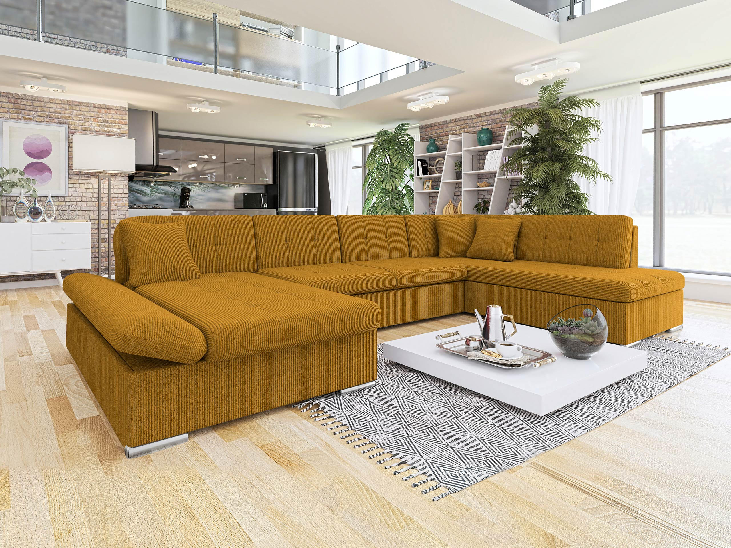 ECKSOFA Bergen Cord, Seite: Links - Silberfarben/Bronzefarben, Holz/Textil (345/76/205cm) - MIRJAN24