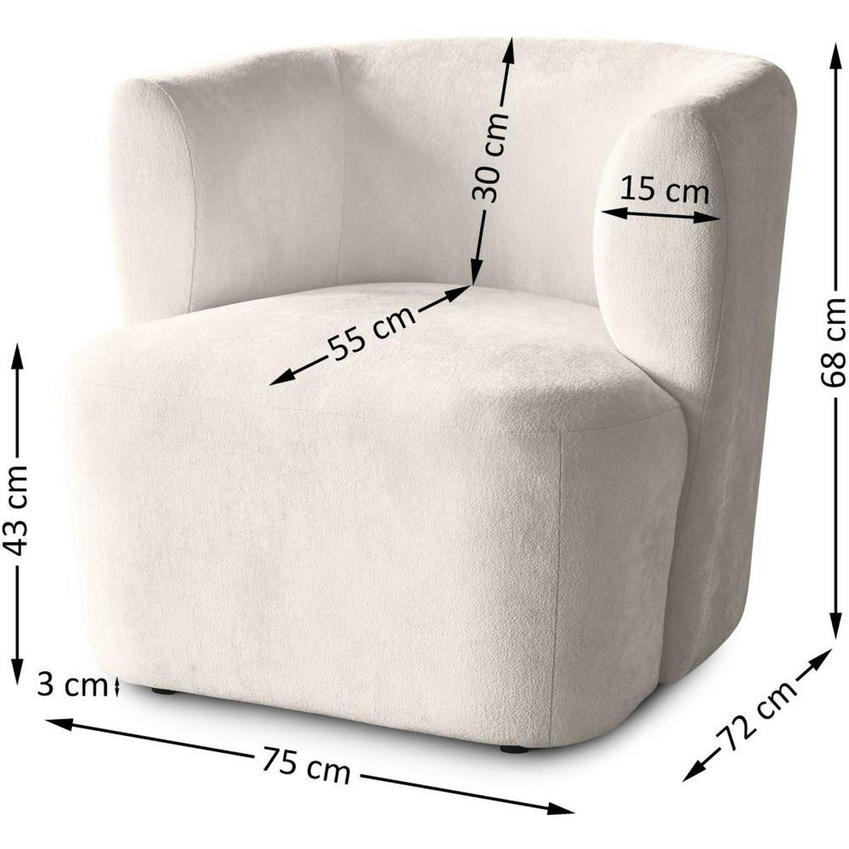 SESSEL Nori beige velour - Beige/Schwarz, Kunststoff/Textil (75/68/72cm) - Beautysofa