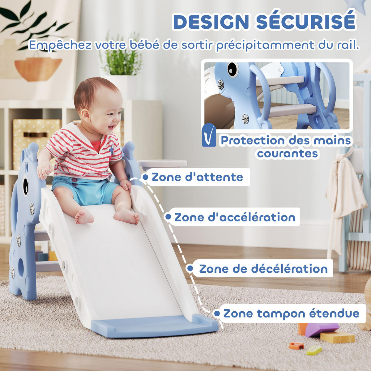 KINDERRUTSCHE DE-17982 3-in-1 mit Basketballkorb & Kletterelement Blau - Blau, Kunststoff (51.5/52/106cm) - ComfortXL