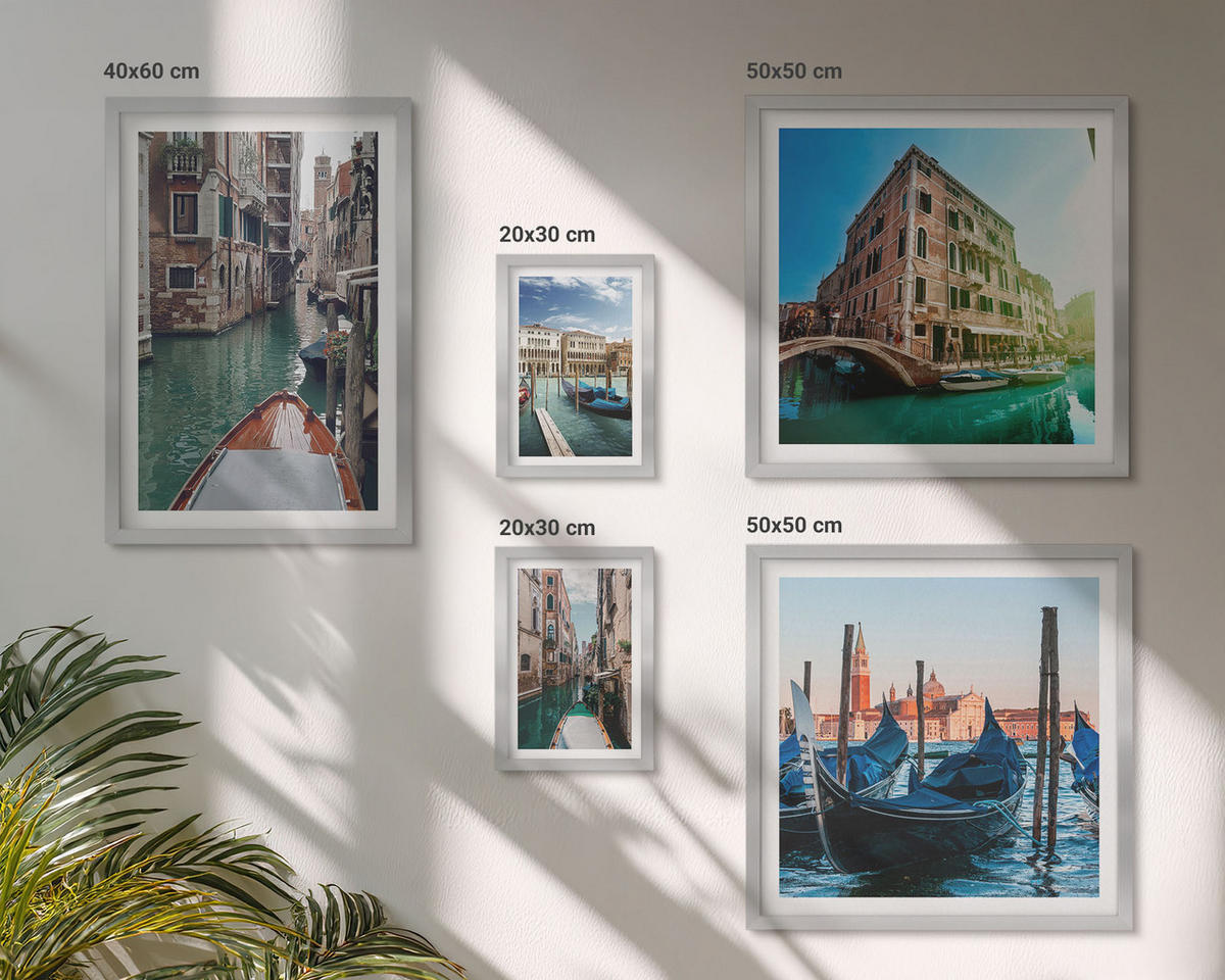WANDBILDER 5er Set - 50x50 cm & 20x30 cm & 40x60 cm Silberner Rahmen - Küchenutensilienmuster Blätter - Silberfarben, Kunststoff (40/60cm) - ArtPrintCave