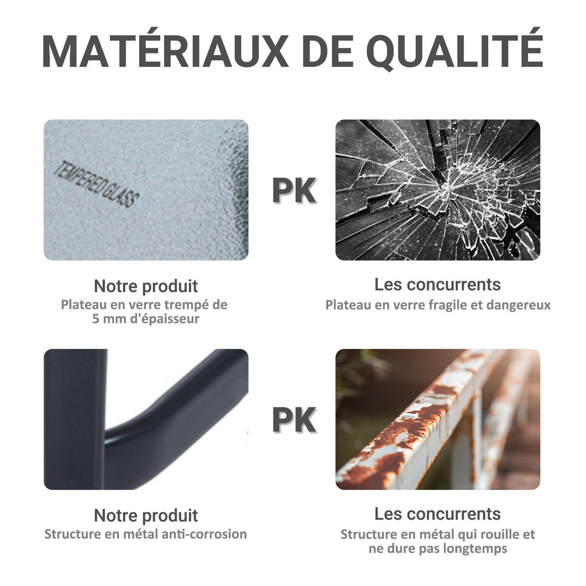 BALKONTISCH DE-14075 68x68 cm mit Granitglas Grau - Grau, Metall (68.5/68.5/84cm) - ComfortXL