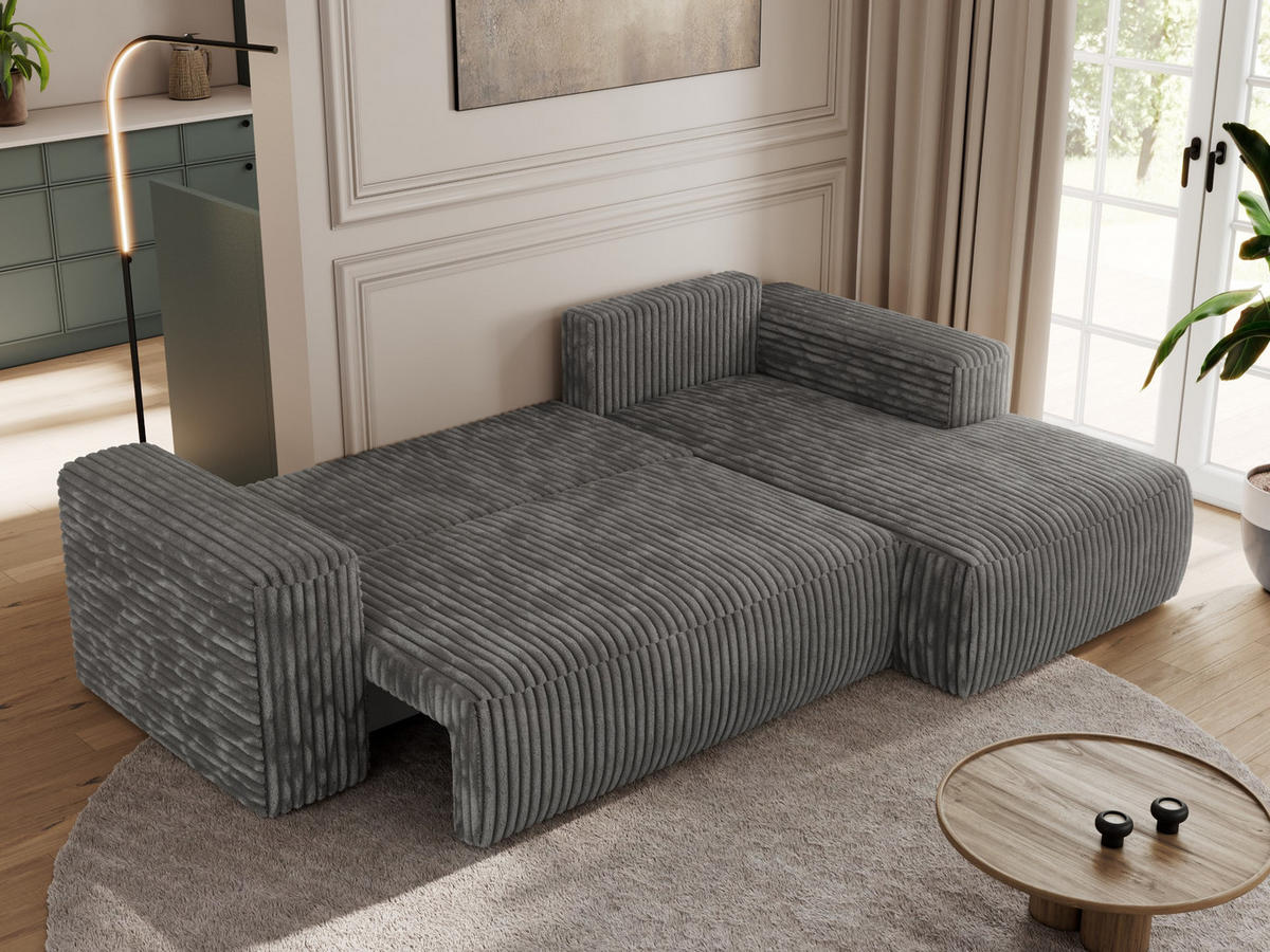 ECKSOFA TRENTINO L Dunkelgrau Cord - Links - Dunkelgrau/Schwarz, Textil (266/164cm) - MKS