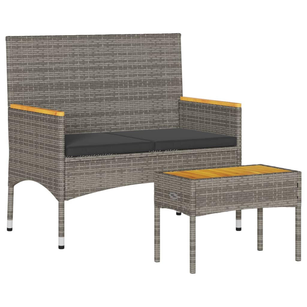 GARTENBANK 2-Sitzer mit Kissen und Tisch Grau Poly - Grau, Kunststoff (90/85/90cm)