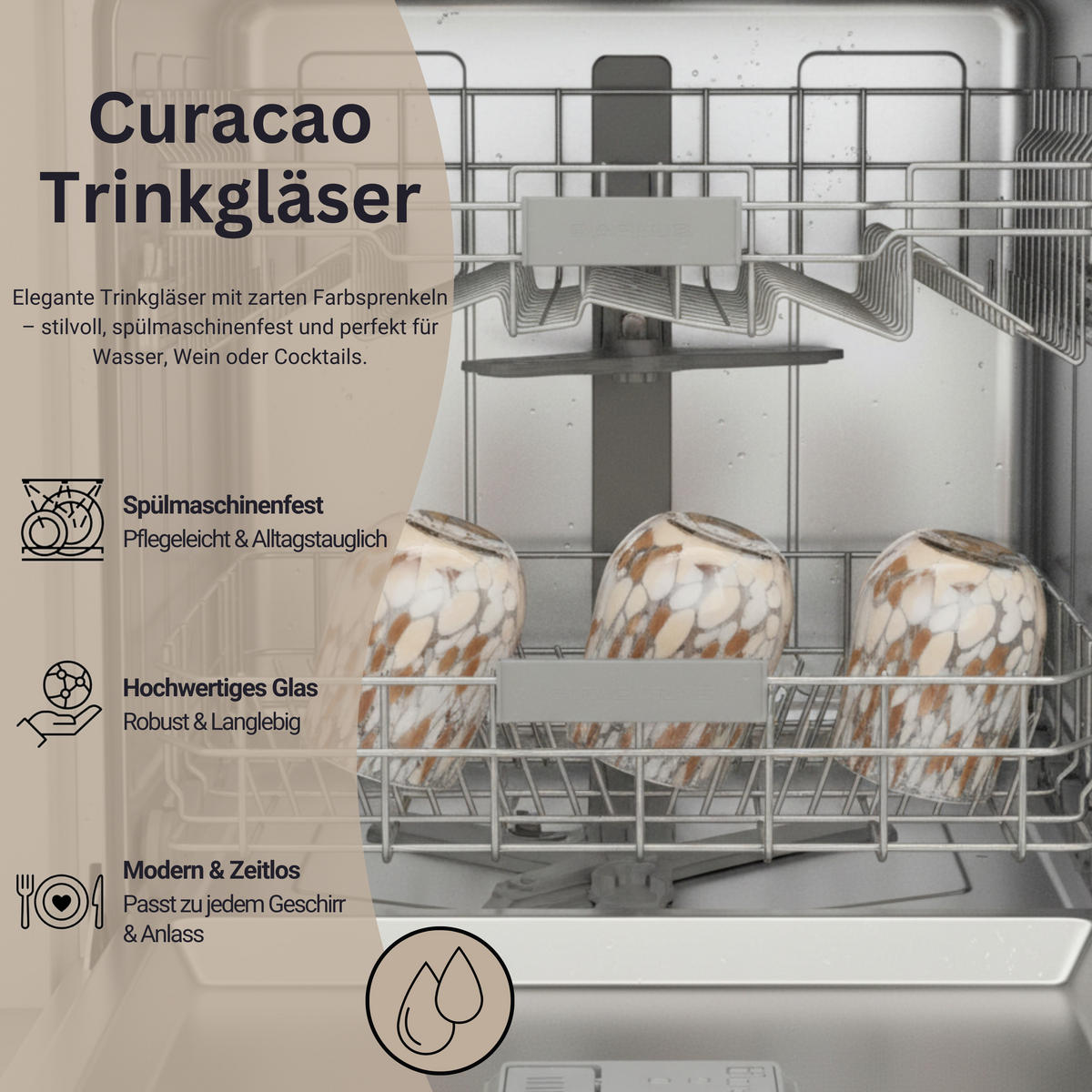 TRINKGLÄSER Set Curacao - 4 teilig - Transparent/Beige, Glas - Sänger