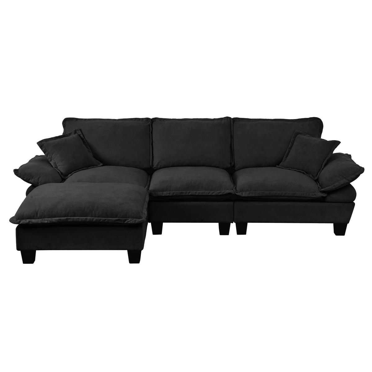 ECKSOFA 263/151/90 cm schwarz aus Chenille mit Ottomane - Schwarz, Textil (151/263cm) - OKWISH