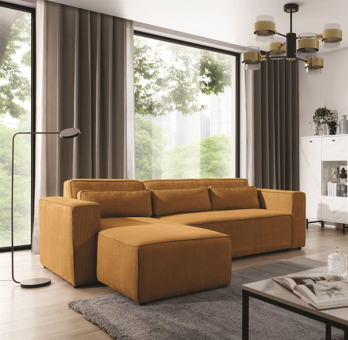 ECKSOFA Schlafsofa Waldo In Poso - Dunkelgelb, Holzwerkstoff/Textil (260/173cm) - Fun Möbel