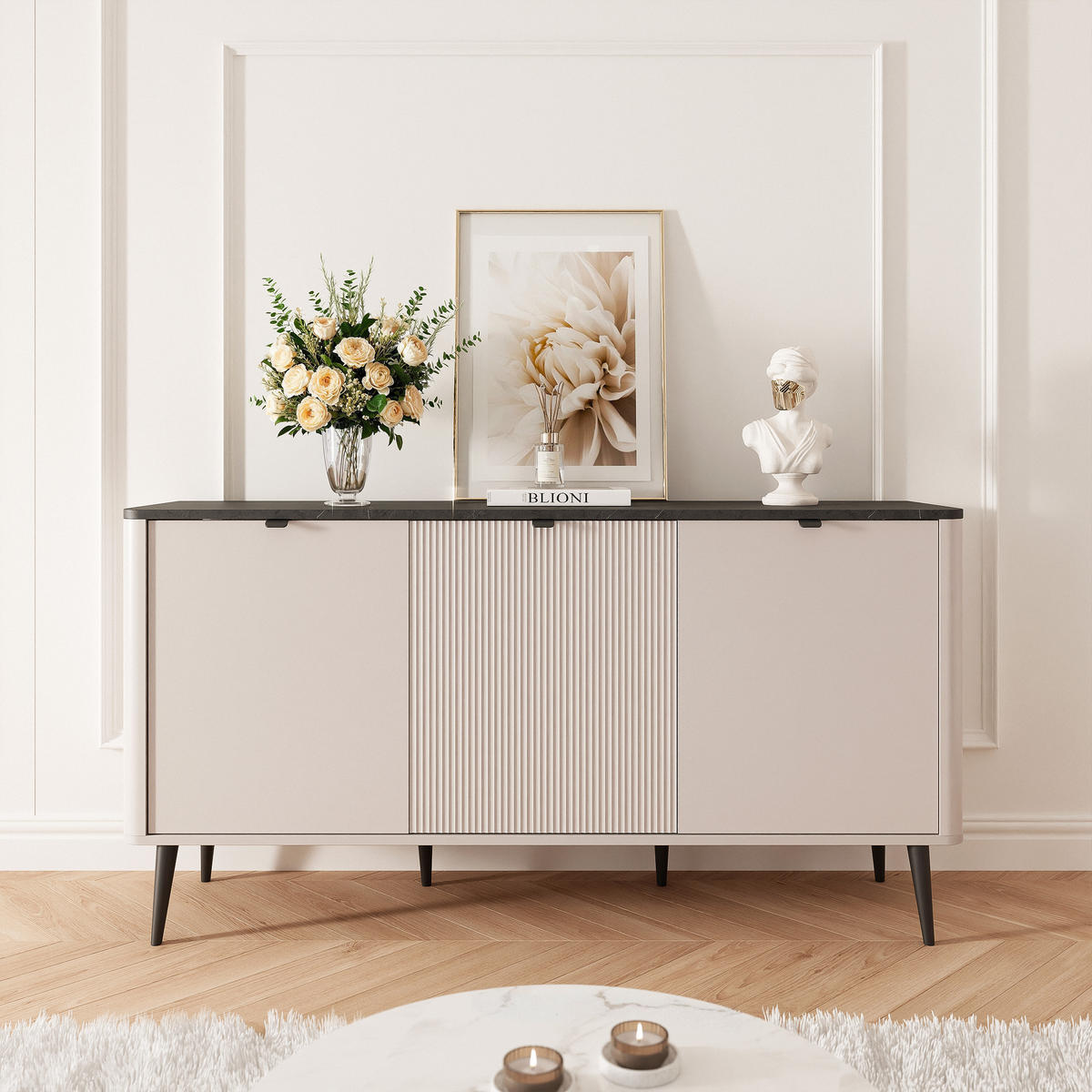 KOMMODE NAVANI 160 cm Kaschmire/ Stein - Kaschmir/Goldfarben, Holzwerkstoff/Metall (160/82/40cm) - Idohome