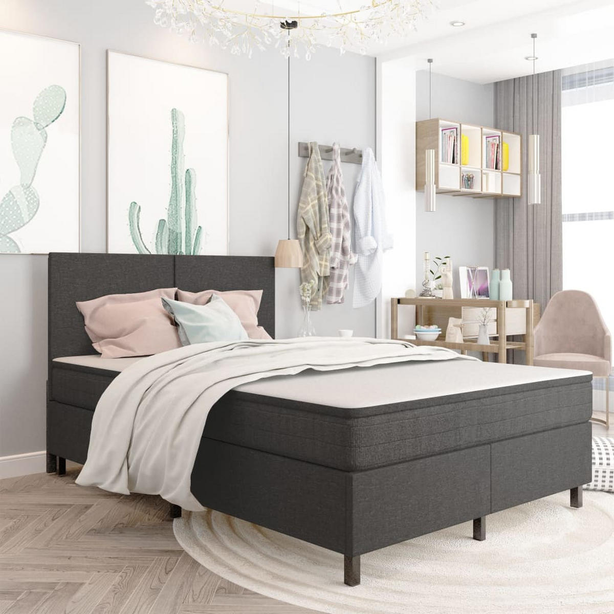 BOXSPRINGBETT Dunkelgrau Stoff 160/200 Cm - Grau, Textil (160/200cm) - vidaXL