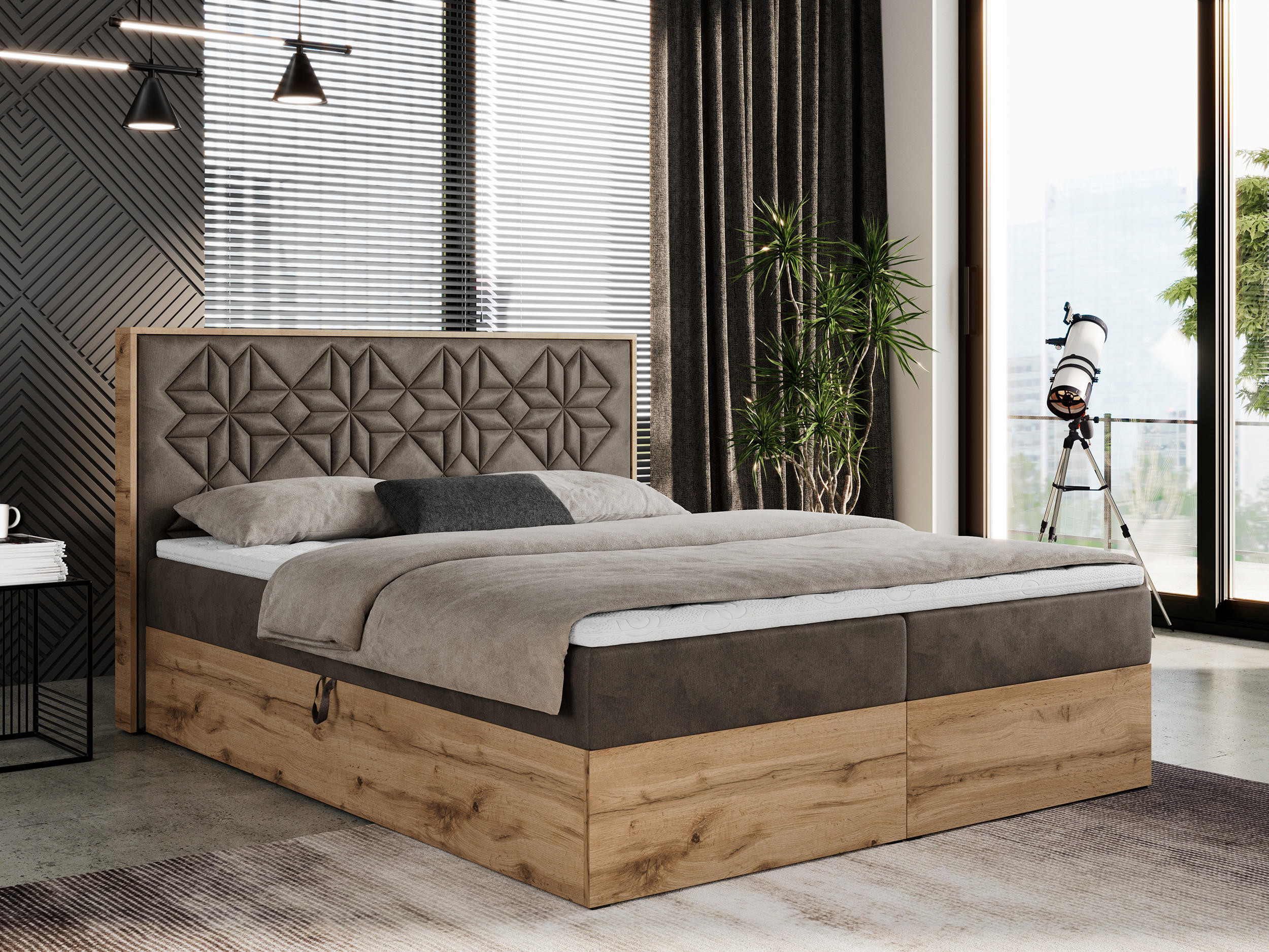 BOXBETT NESSI - 160/200 Braun Velvet - H3 - Braun, Holz/Textil (160/200cm) - MKS