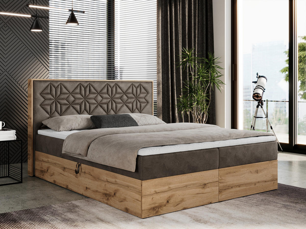 BOXBETT NESSI - 180/200 Braun Velvet - H3 - Braun, Holz/Textil (180/200cm) - MKS