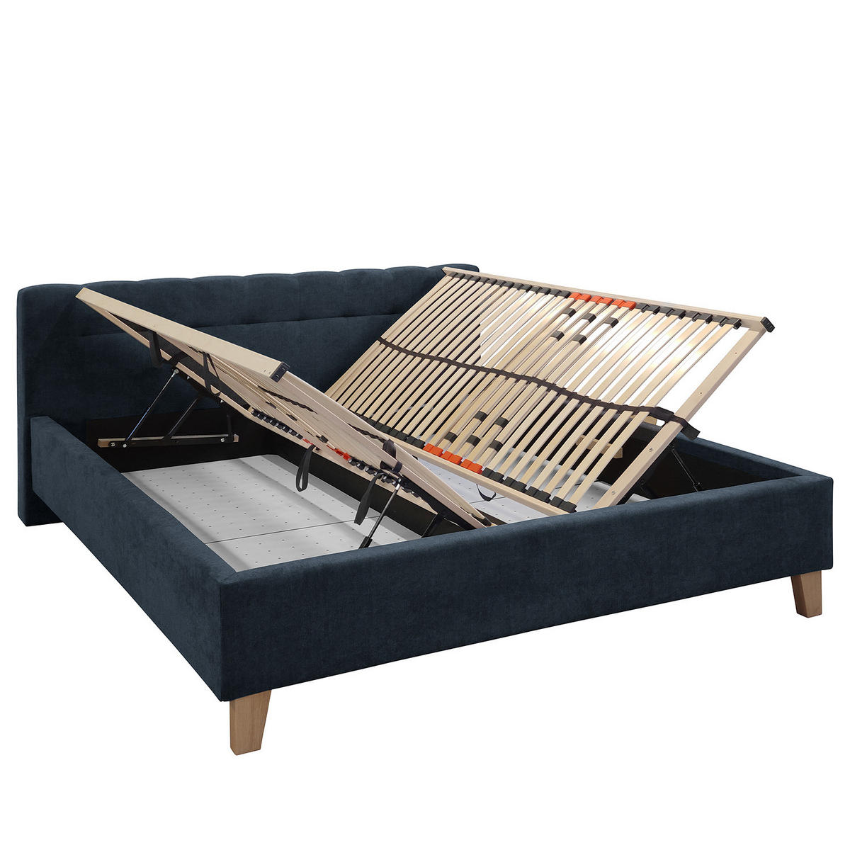 POLSTERBETT - Samt - Dunkelblau, Holz/Textil (180/200cm) - home24