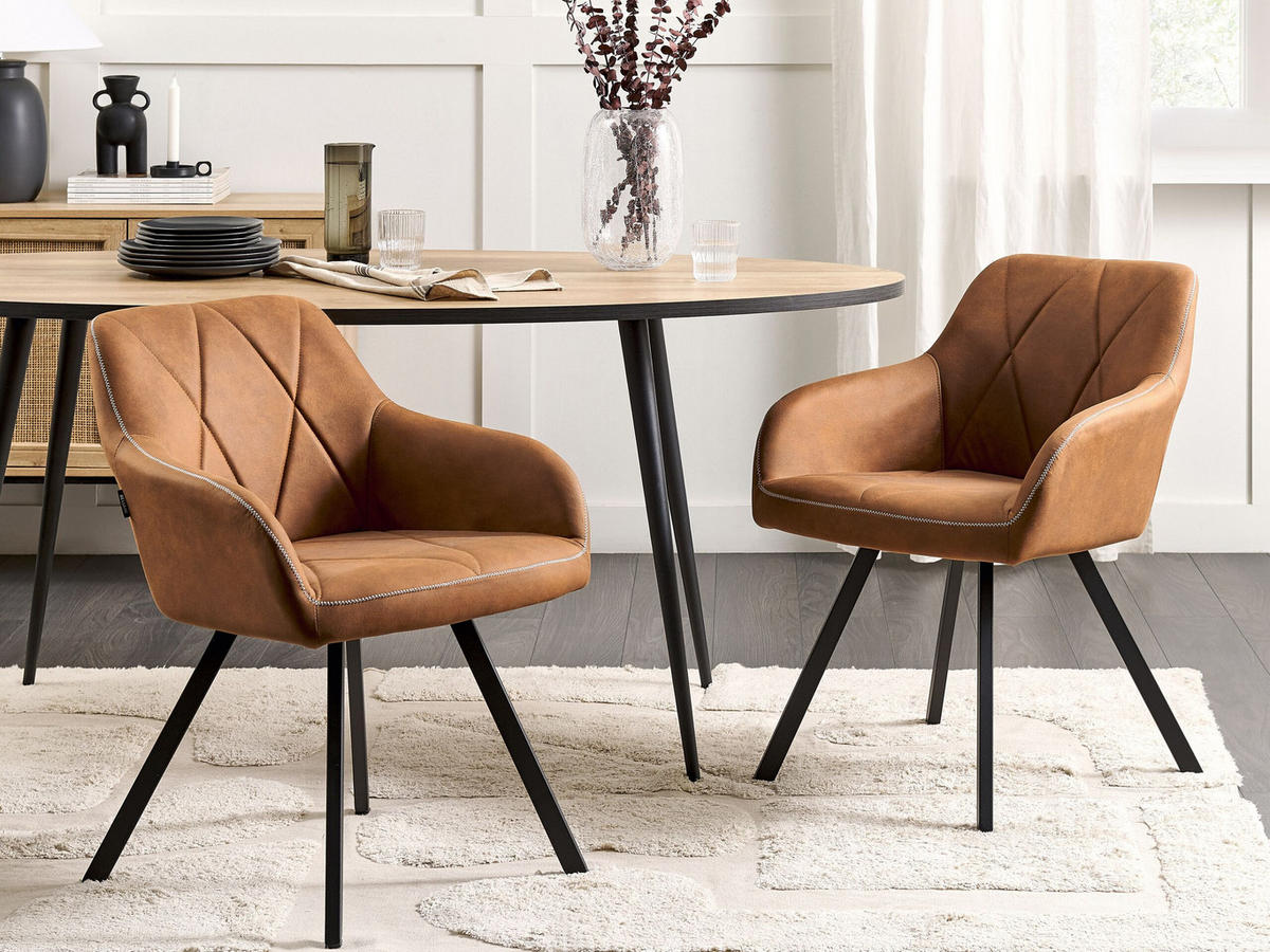 ESSZIMMERSTUHL 2er-Set Polsterbezug Braun Monee - Braun, Textil/Metall (48/78/50cm) - Beliani