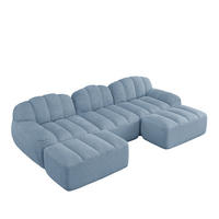 SOFA modular U-/L-Form 3-Sitzer Blue Granular Fleece - Blau, Kunststoff (165/79/288.1cm) - Meubliv