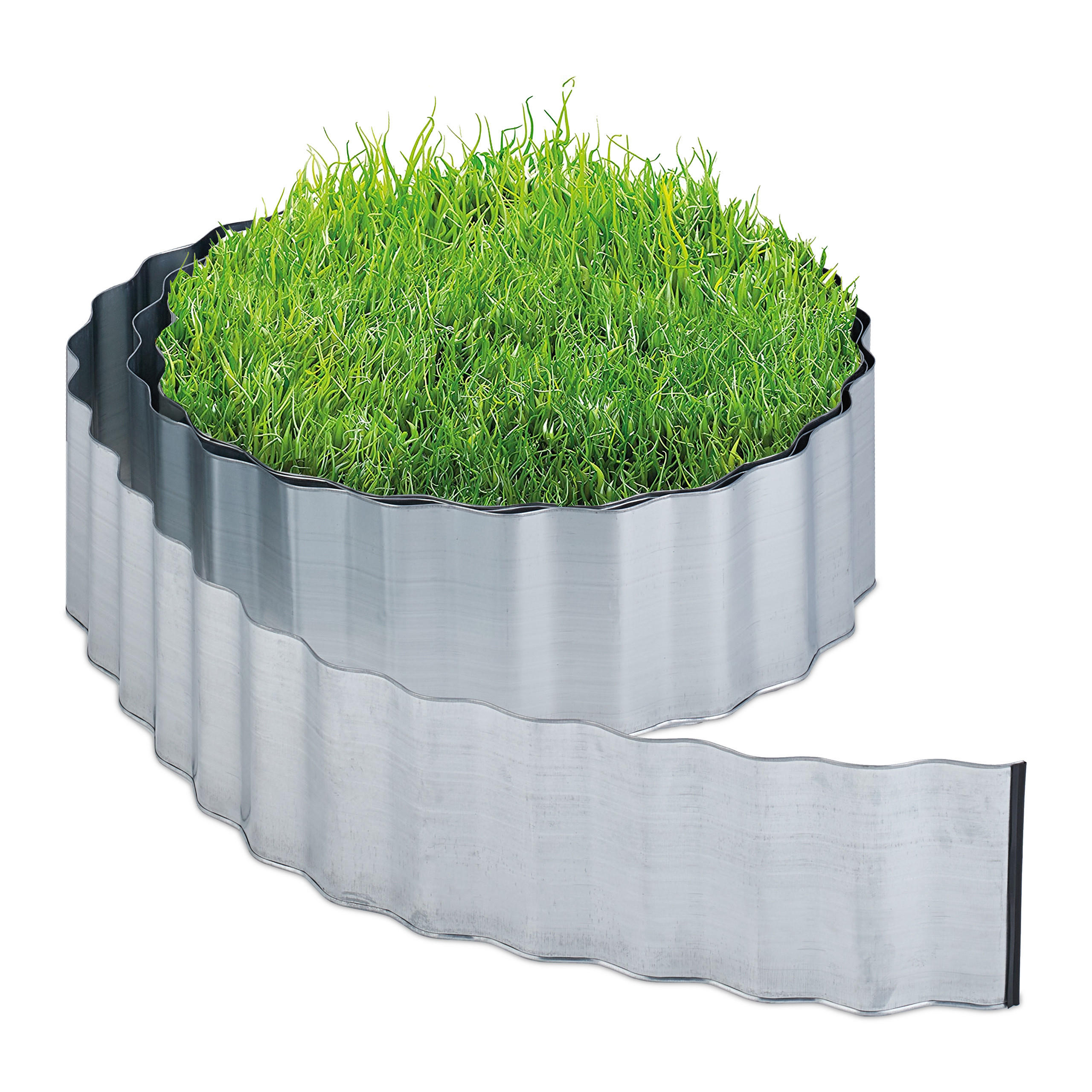 RASENKANTE - Silberfarben, Metall (0.2/16/600cm) - Relaxdays