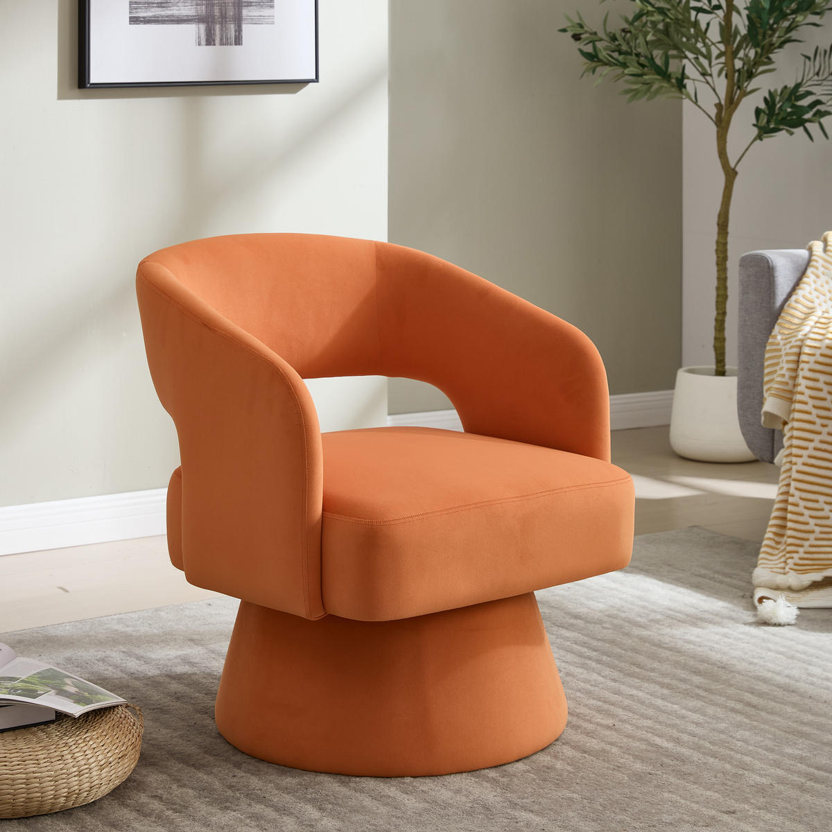 SESSEL Chenille Orange drehbar - Orange, Holzwerkstoff/Textil (68/75/66cm) - WISHDOR