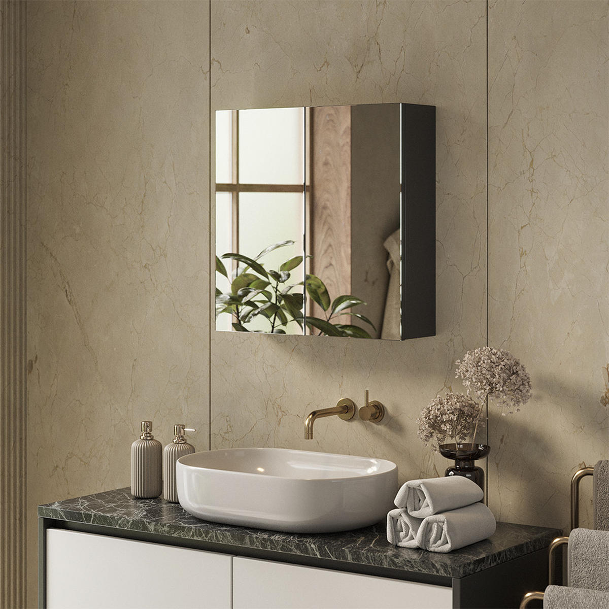 KOPALNIŠKA OMARICA Z OGLEDALOM Lavia, Antracit, 60 x 60.2 cm - antracit, leseni material (60/170/17cm) - Vicco