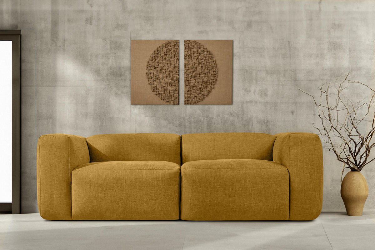 2,5-SITZER-MODULSOFA BUFFO mit extrem weicher und bequemer Sitzfläche, Gewebestoff, Honig - Honig, Textil (250/73/96cm) - KONSIMO®