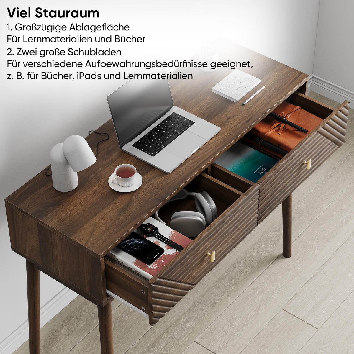 SCHMINKTISCH mit 2 Schubladen in Walnussoptik - Braun, Holzwerkstoff (35/100/80cm) - Urban Meuble