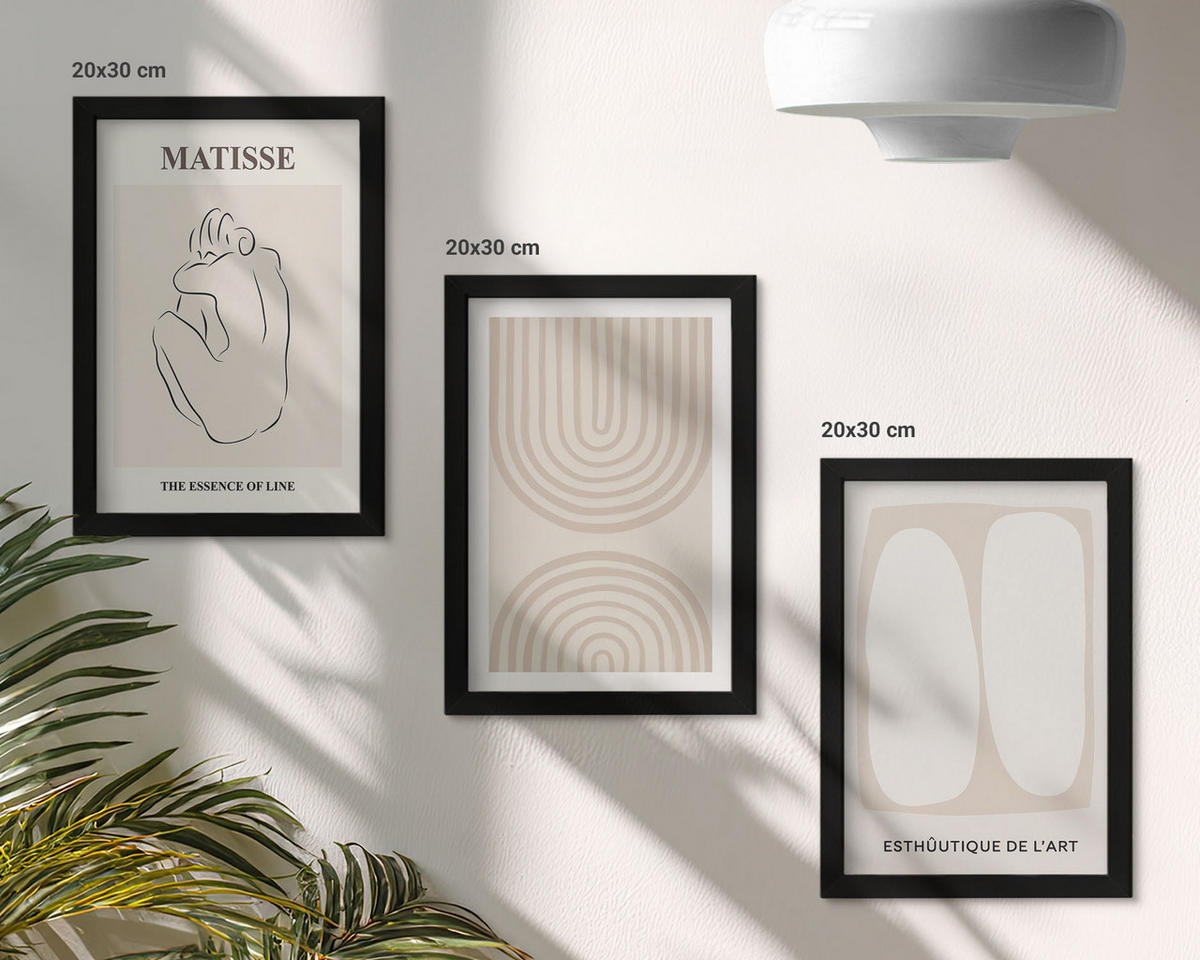 WANDBILDER 3er-Set - 20x30 cm Schwarzer Rahmen - Stilvolle minimalistische Linien - Schwarz, Kunststoff (20/30cm) - ArtPrintCave