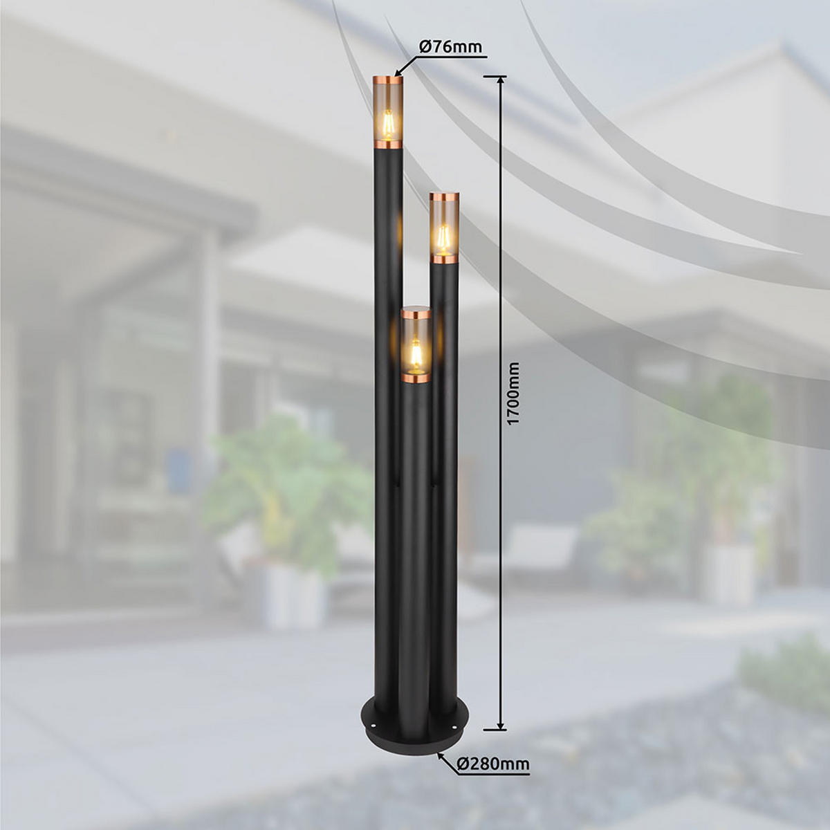 STEHLEUCHTE Edelstahl Schwarz Kupfer - Schwarz, Metall (28/28/170cm) - Globo Lighting