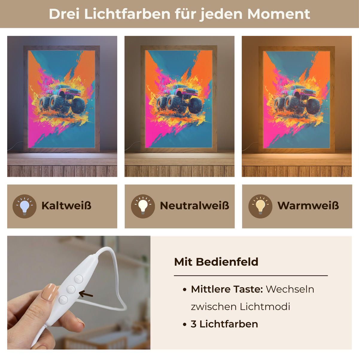 NACHTTISCHLAMPE Monstertruck - Abstrakt - Farbspritzer - Farbenfroh 20x30 cm - Pink, Holzwerkstoff (8/20/30cm)